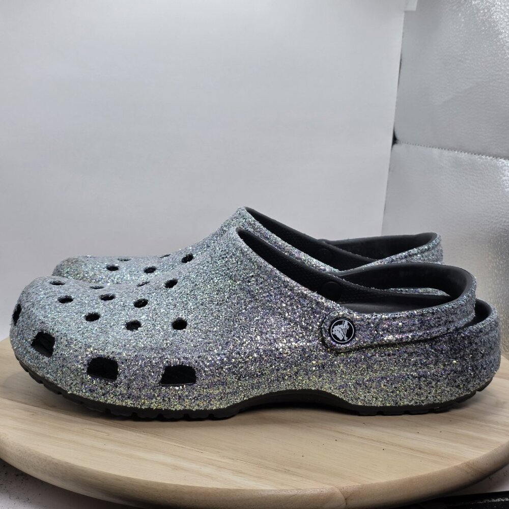 Mens Size 13 - Crocs Classic Glitter Clog‎ Silver + Multi-Color Unisex